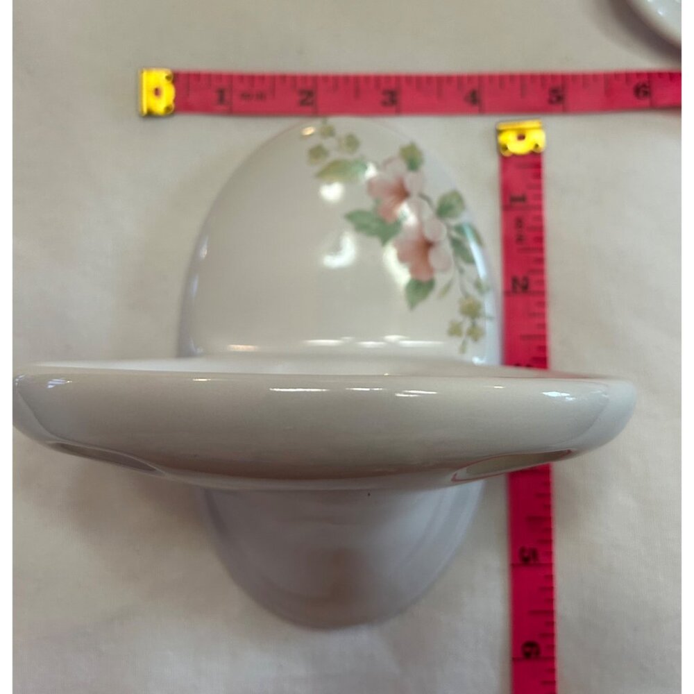 Vintage Floral Ceramic Wall-Mounted Soap Dish Toothbrush Holder Set Cottage Core - Picture 6 of 6